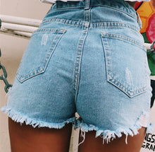 Load image into Gallery viewer, Light Blue Distressed Denim Shorts
