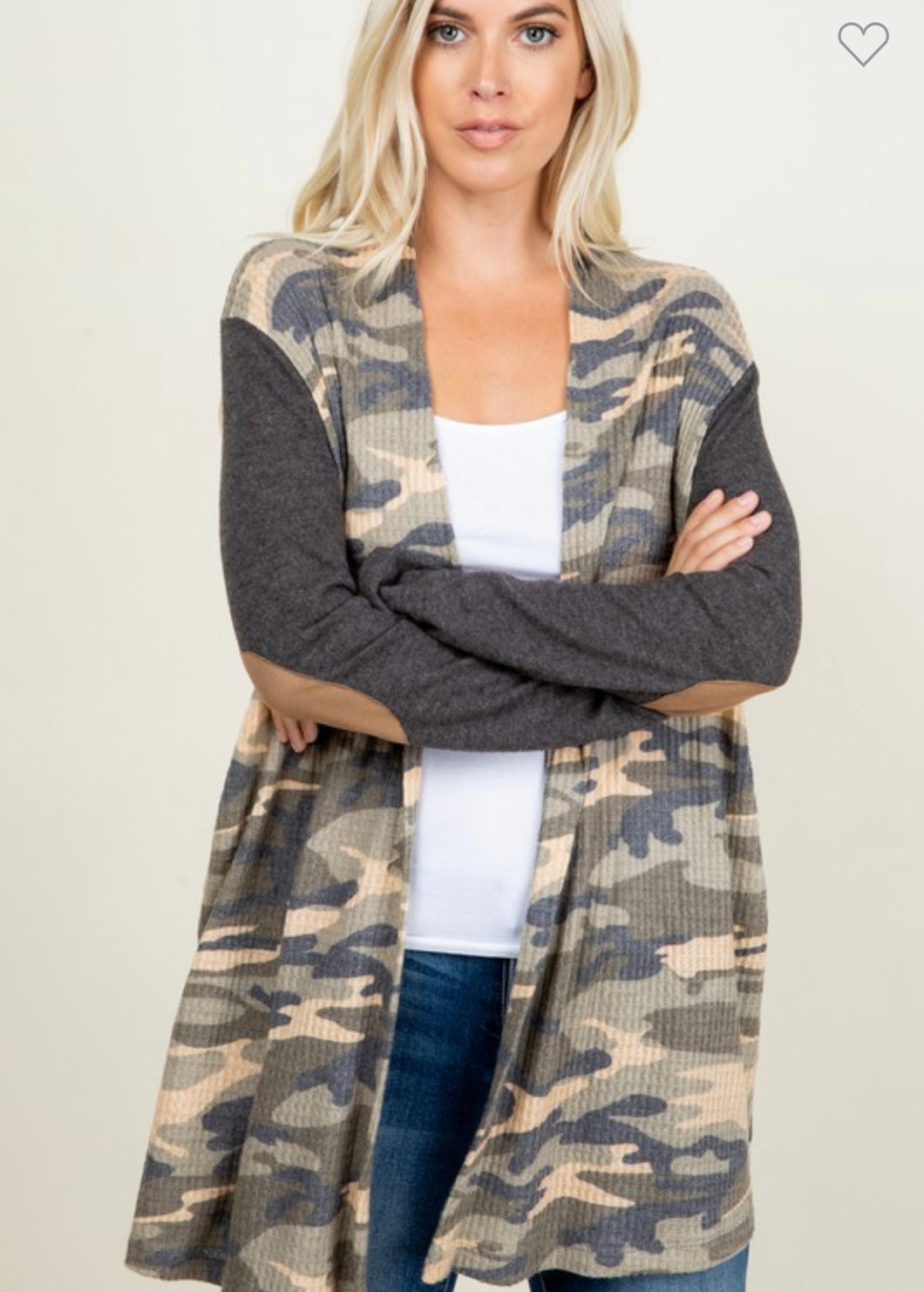 Charcoal Camo  with Suede Elbow Cardigan