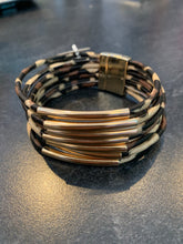 Load image into Gallery viewer, Goldtone Bar Light Brown Leopard Multi-Strand Magnetic Bracelet
