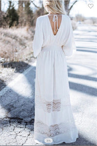 White Deep V-Neck Lace Boho Dress