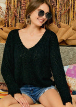 Load image into Gallery viewer, Black Soft Popcorn V-Neck Sweater
