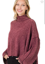 Load image into Gallery viewer, Dark Burgundy Brushed Hacci Side Slit Mock Neck Sweater
