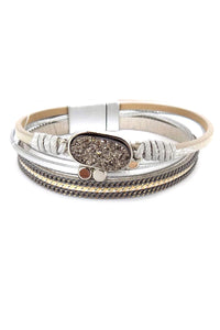 Silver Druzy Oval Multi-Strand Magnetic Bracelet
