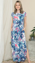 Load image into Gallery viewer, Blue Floral Short Sleeve Maxi Dress
