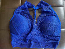 Load image into Gallery viewer, Royal Blue Lace Twisted Back Bralette
