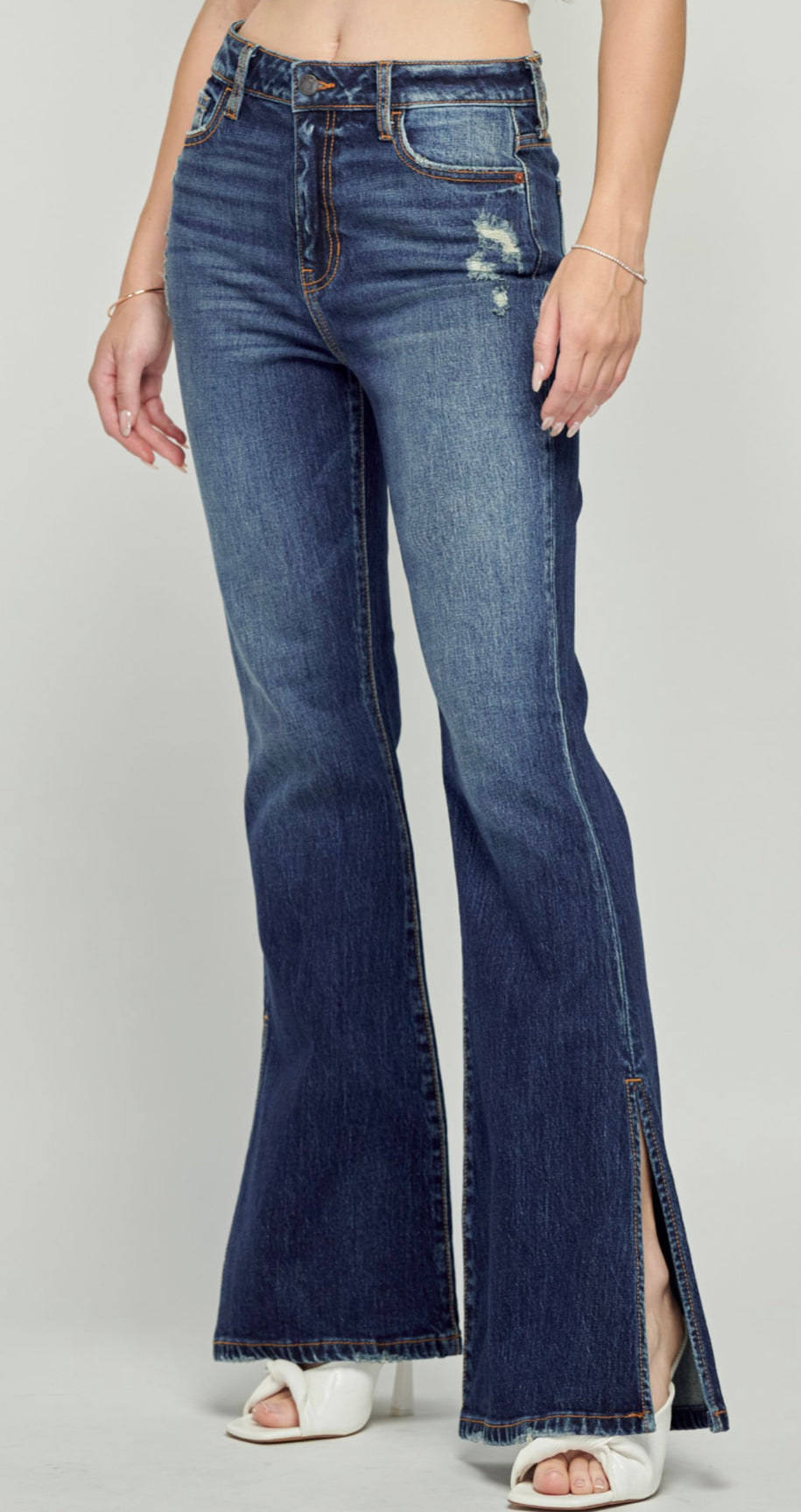 Cello Dark High Rise Side Long Slit Flare