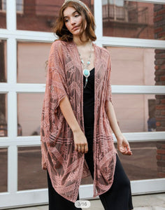 Embroidered Mesh Leaf Kimono- One Size