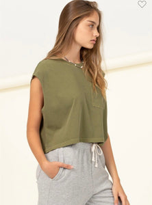 Olive Stay Simple Short Sleeve Crop