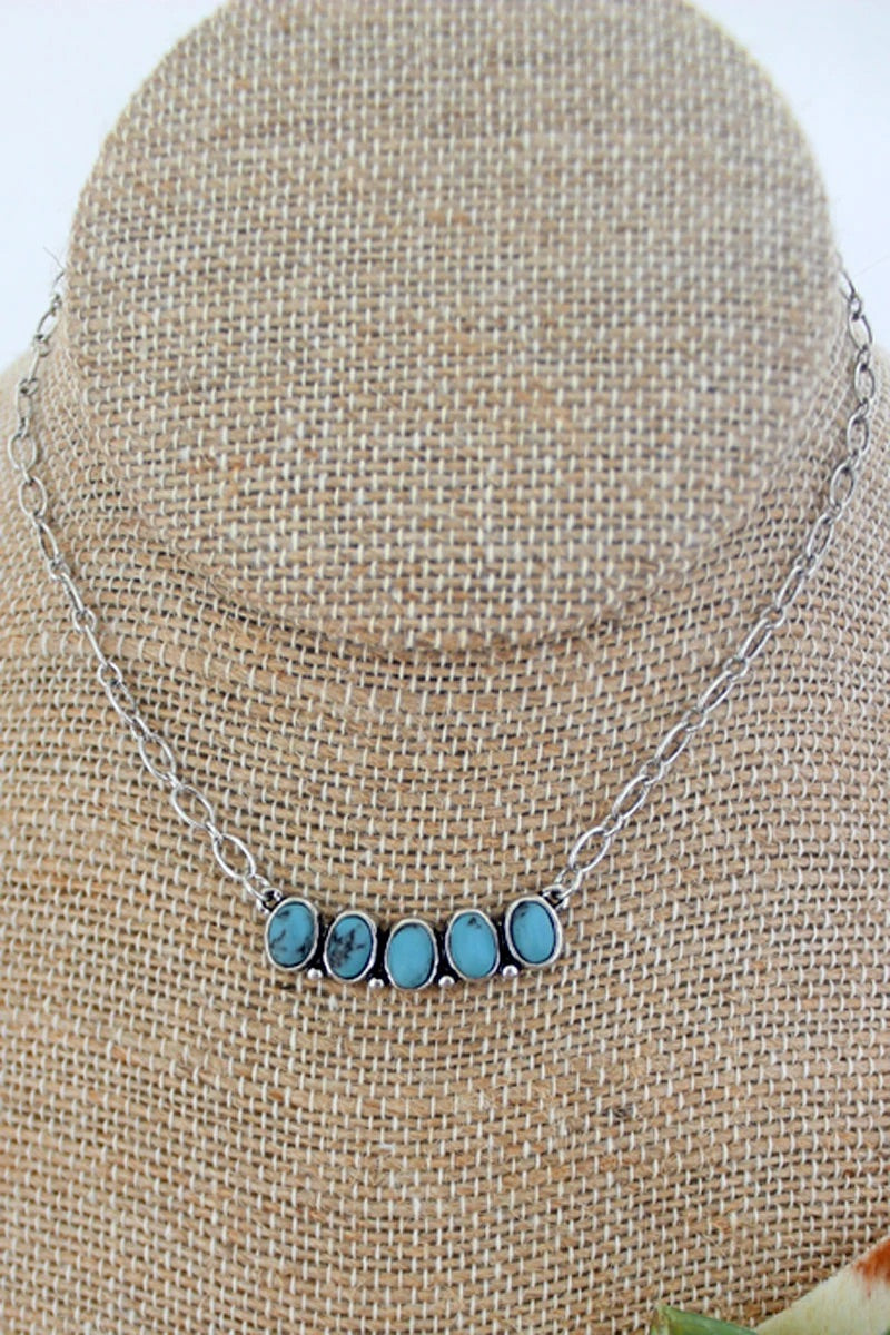 Turquoise Rowlett Creek Silvertone Choker