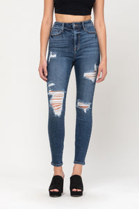 Cello High Rise Distress Ankle Skinny- Dark Wash