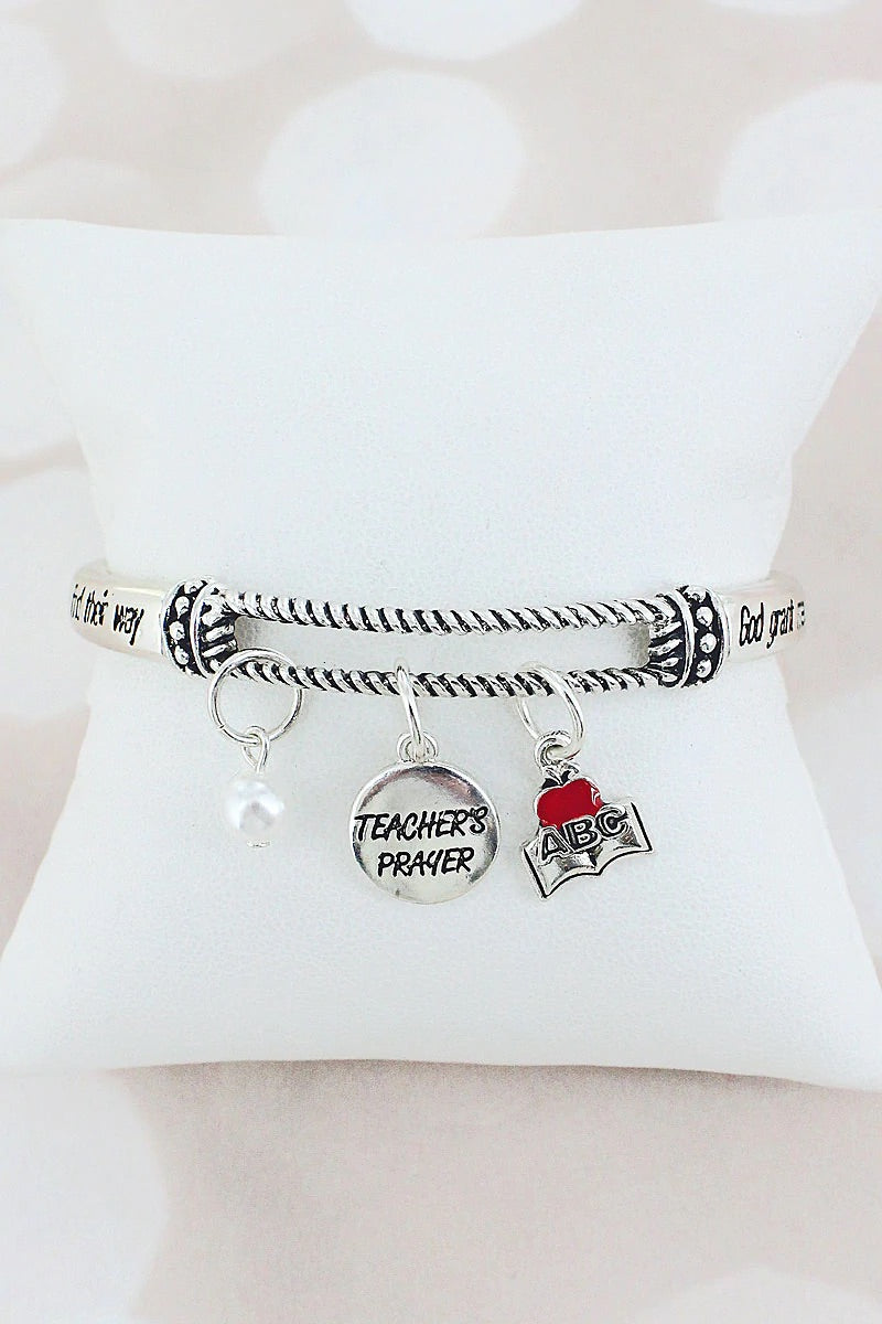 Silvertone Teacher’s Prayer Charm Bracelet