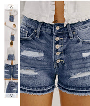 Load image into Gallery viewer, KANCAN DARK HIGH RISE EXPOSED BUTTON RELEASE HEM SHORTS
