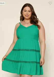 Kelly Green Lace Trim Detail Dress