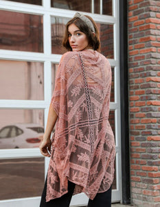 Embroidered Mesh Leaf Kimono- One Size