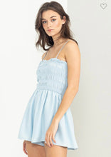 Load image into Gallery viewer, Sky Blue Head Overheels Smocked Sleevelrss Romper
