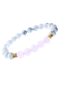 White and Light Rose Semi-Precious Beaded Bracelet