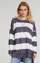 Load image into Gallery viewer, Navy Oversized Striped Sweatshirt

