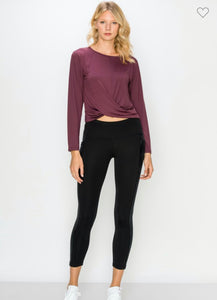Wine along Sleeve Twisted Crop