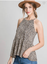 Load image into Gallery viewer, Taupe Leopard Peplum Sleeveless Top
