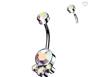 Round  Cluster Crystal Stone Belly Button Ring