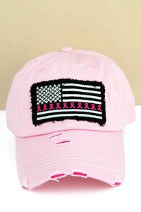Distressed Pink with Pink Ribbon Flag Cap