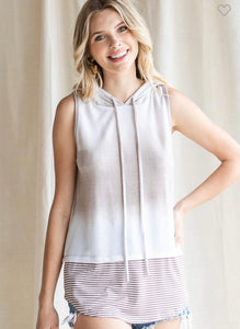 Mocha Tie Dye Hooded Sleeveless Top