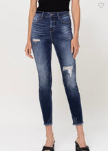 Load image into Gallery viewer, Cello Dark High Rise Distress Skinny Crop Jeans

