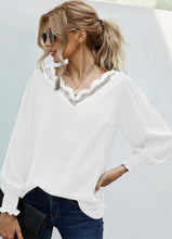 Load image into Gallery viewer, White V-Neck Lace Blouse
