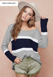 Grey/Navy Knit Color Block Sweater