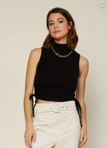 Black Sleeveless Side Tie Mock Neck Top