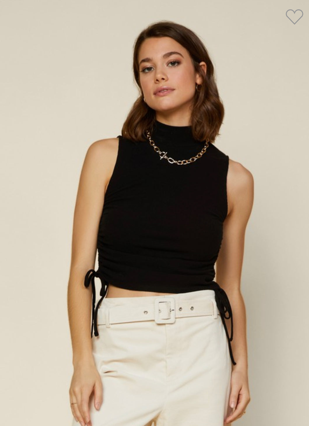 Black Sleeveless Side Tie Mock Neck Top
