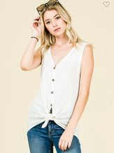 Load image into Gallery viewer, Off White Sleeveless Front Tie Button Up Waffle Top
