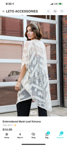 Embroidered Mesh Leaf Kimono- One Size