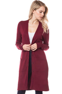 Burgundy Button Up Long Sleeve Cardigan