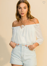 Load image into Gallery viewer, Off White-Off the Shoulder Pleated Blouse with Front Tie
