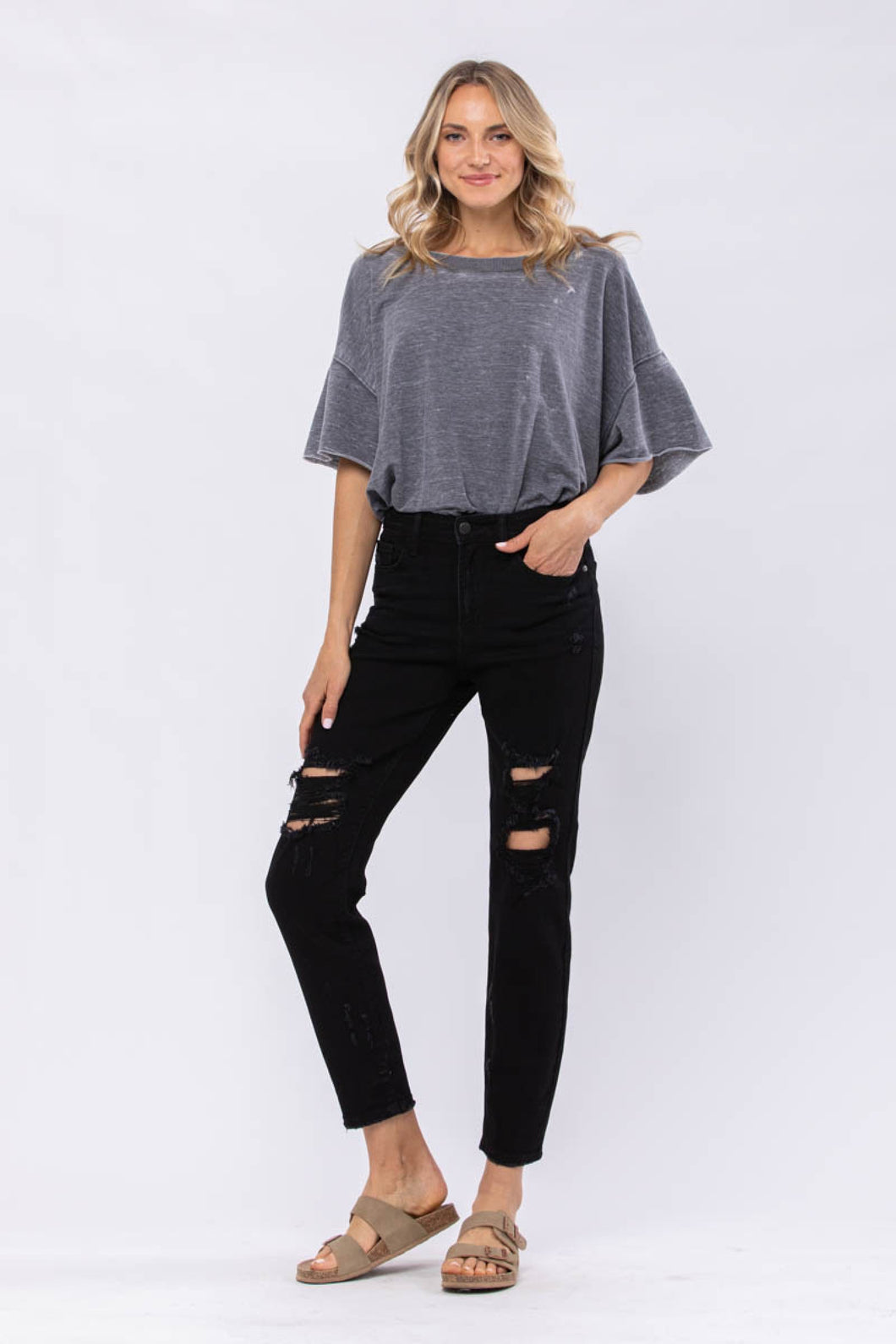 Judy Blue Black High Waist Destroyed Boyfriend Jean