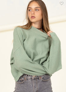 Dusty Sage Cropped Mock Neck Sweater