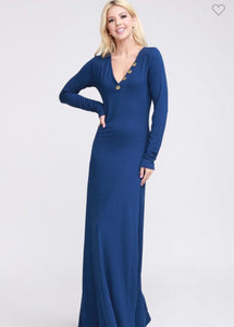 Navy Long Sleeve Maxi Dress