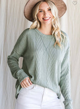 Load image into Gallery viewer, Light Olive Cable Knot Drop Shoulder Top
