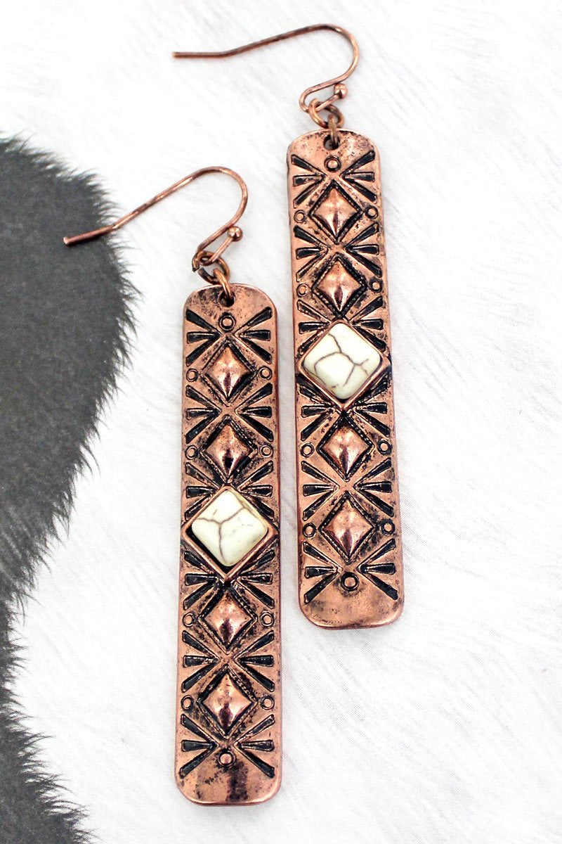 Lenexa White and Coppertone Bar Earrings