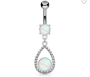 Opal Glitter Tear Drop Steel Belly Button Ring