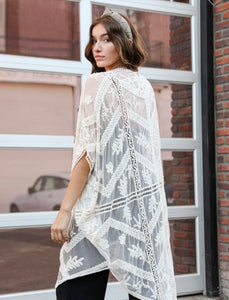 Embroidered Mesh Leaf Kimono- One Size