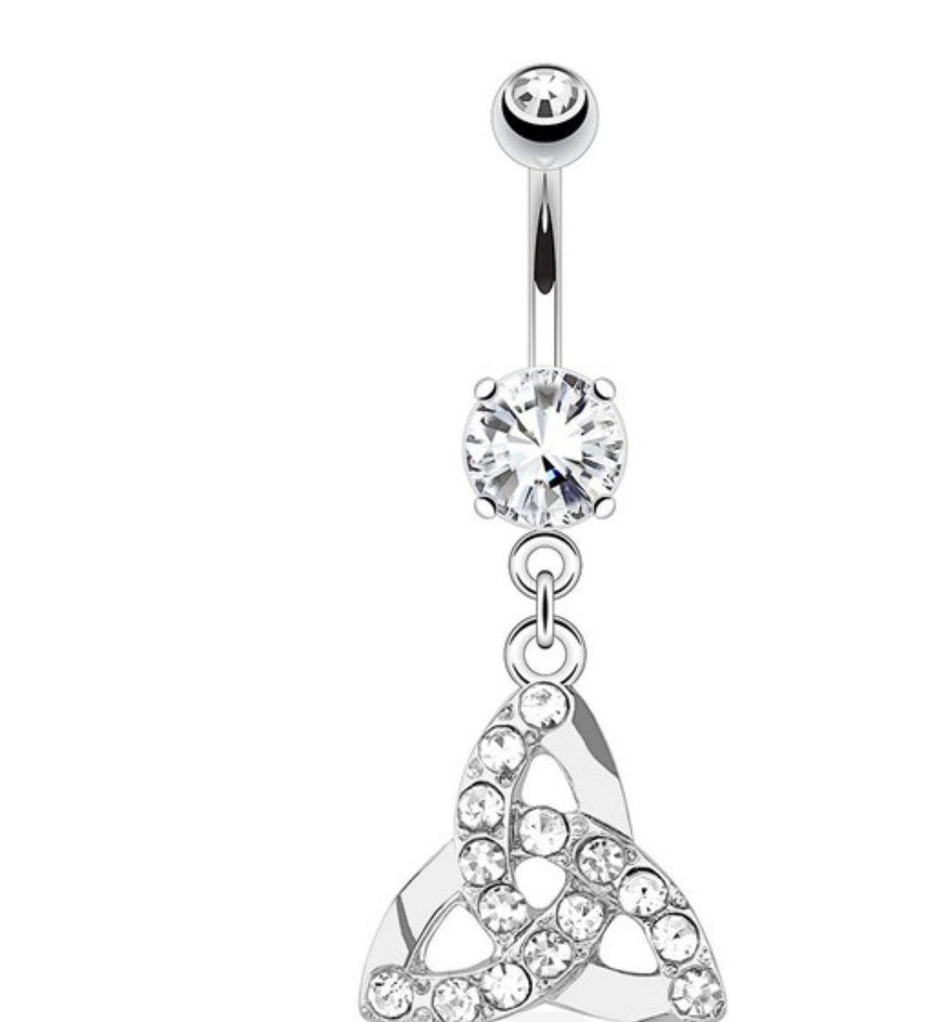Celtic Knot Paved Gem Dangle Belly Button Ring