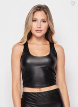 Load image into Gallery viewer, Black Chic Double Scoop Faux Leather Top
