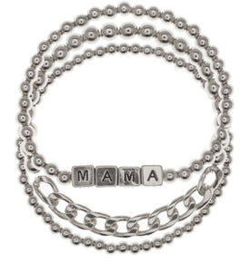Mama Metal Bracelets (set of 3 7.25”) Rhodium