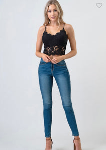 Black Lace Double Layer Crop Top