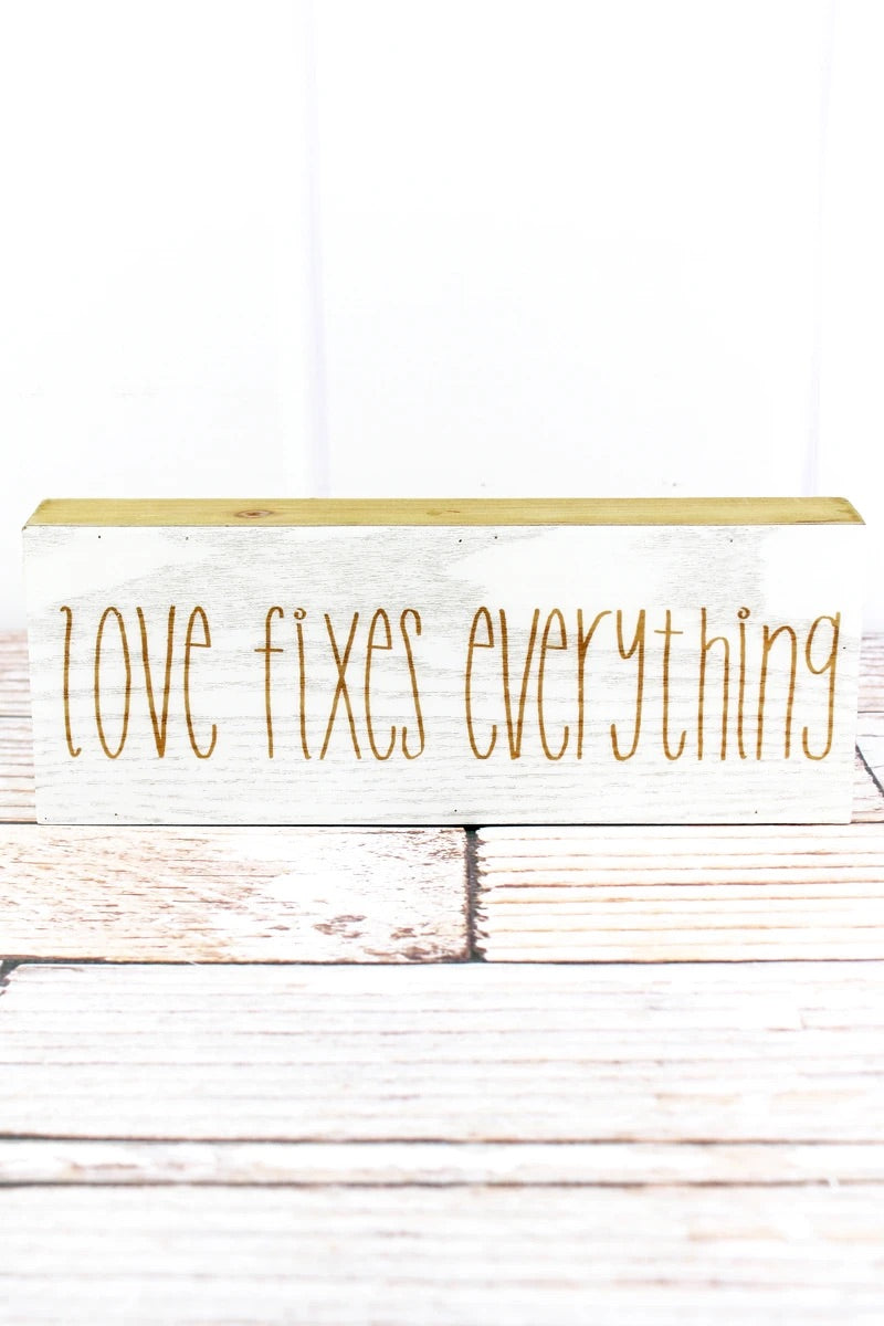 4 x 10.5 'Love Fixes Everything' Lacquered Wood Box Sign
