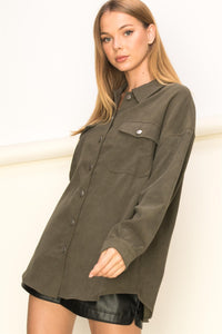 Olive Oversized Button Up Shirt