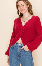 Load image into Gallery viewer, Red Fuzzy Twisted Knotted Long Sleeve Sweater
