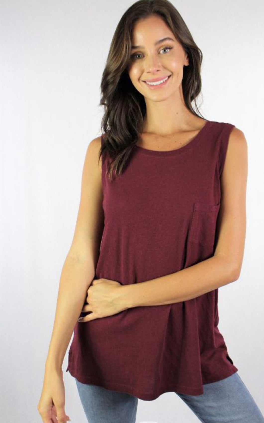 Burgundy Woman’s Cotton Tank with Pocket